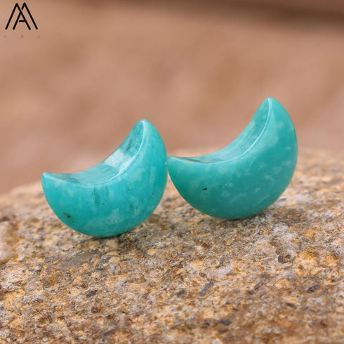 Natural Stone Moon Stud Earrings